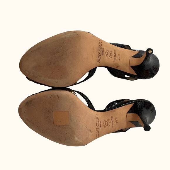 Jimmy Choo Snakeskin Print Leather Strappy High Heels Slingback Glam Party 38.5 - Picture 6 of 8